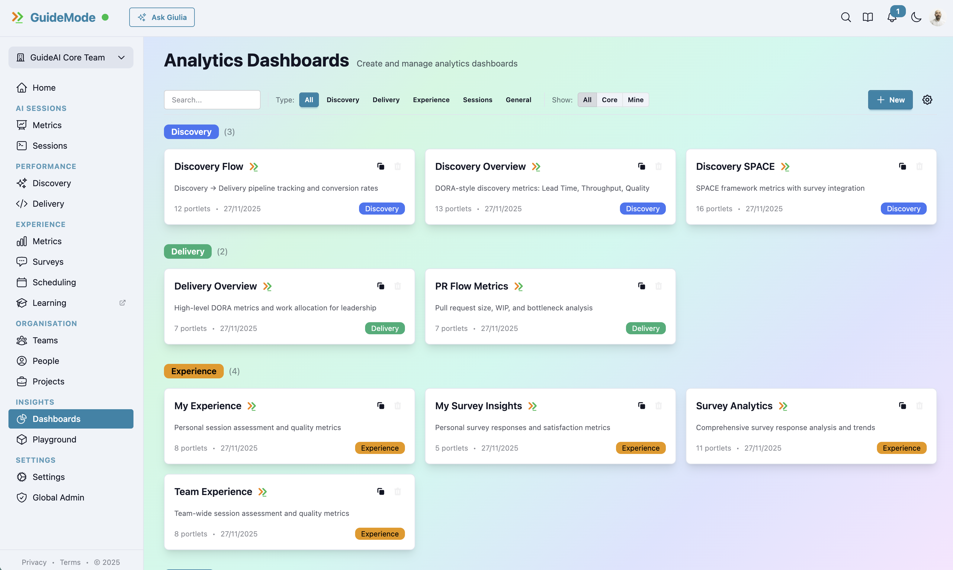 GuideMode Core Dashboards